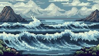 Pixel Waves at Dawn wallpaper