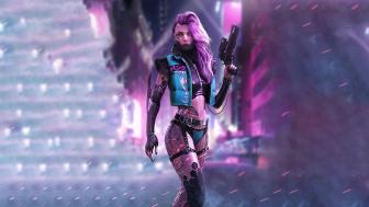 Cyberpunk Warrior in Neon Fog wallpaper