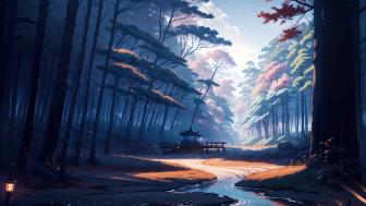 Tranquil Anime Forest Pathway wallpaper