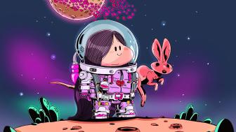 Cute Astronaut and Kangaroo Adventure Poster wallpaper