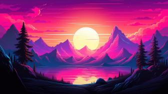 Psychedelic Sunset Over Alien Peaks wallpaper