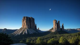 Crescent Moon Over Majestic Buttes wallpaper