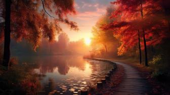 Serene Autumn Sunset by the Lake wallpaper