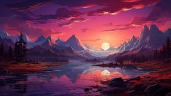 Enchanting Sunset Over Serenity Lake wallpaper