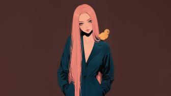 Pink-Haired Anime Girl with Chick in 4K wallpaper