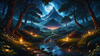 Moonlit Enchanted Forestscape wallpaper
