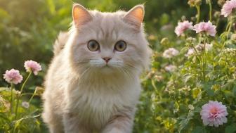Fluffy Cat in Blossoming Garden wallpaper