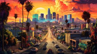 Magical Sunset Over LA Skyline wallpaper