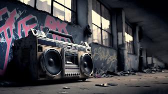 Retro Boombox in Urban Decay Scene wallpaper