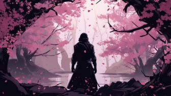 Ninja in Enchanted Cherry Blossom Forest wallpaper