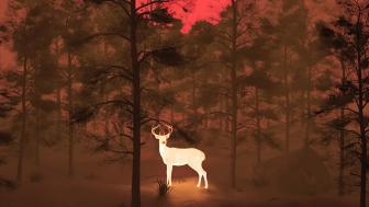 Enchanted Deer in Twilight Woodlands wallpaper