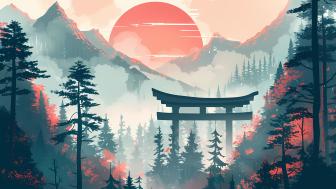 Torii Gate in Mystical Mountains wallpaper