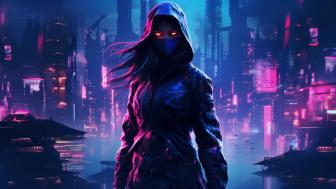 Neon Warrior in Futuristic Cityscape wallpaper