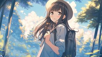 Serene Forest Walk with a Kawaii Anime Girl wallpaper