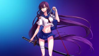 Fierce Guardian: Katana-Wielding Schoolgirl Heroine wallpaper