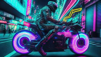 Neon Cyber Rider in Futuristic Cityscape wallpaper