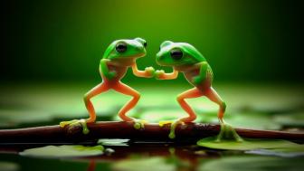 Fist pumping frogs on a pond wallpaper