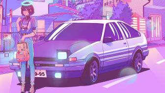 Synthwave Angel by the Retro Car wallpaper