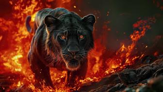 Fierce Black Panther in Flames wallpaper