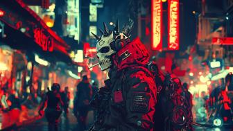 Skull Vibes in a Cyberpunk Cityscape wallpaper