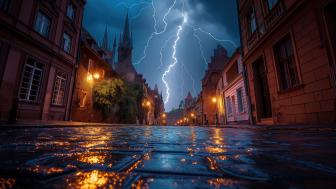 Electrifying Cityscape in the Rainy Night Sky wallpaper