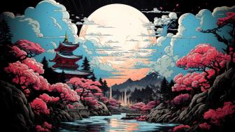 Moonlit Serenity Japanese Dreamscape Art wallpaper