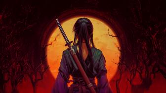 Samurai at Sunset: Futuristic Fantasy Vision wallpaper