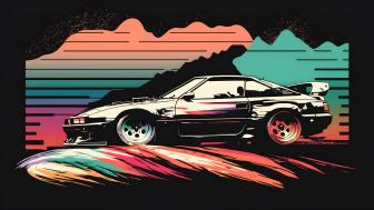 Retro Toyota Supra in a Vaporwave Dreamscape wallpaper