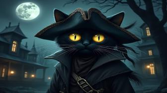 Black Cat Pirate Adventure in Moonlit Night wallpaper