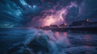 Thunderstorm Over a Stormy Pier wallpaper