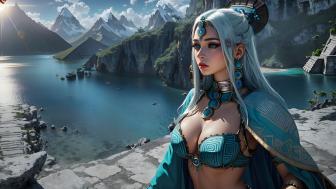 Silver-Haired Enchantress in a Mystical Realm wallpaper