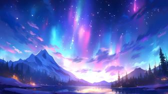 Winter Aurora over Tranquil Lake wallpaper