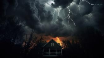 Electrifying Night Storm Over a Lone House wallpaper