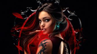 Tattooed Enchantress in a Mystical Realm wallpaper