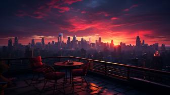 Cityscape Serenity from a Balcony at Sunset wallpaper