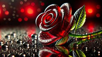 A Rose made of glass on a wet surface wallpaper