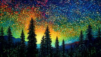 Mystical Nightfall in a Psychedelic Forest wallpaper