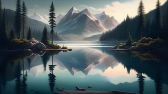 Mystical Mountain Reflections in AI Art wallpaper