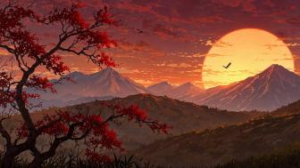 Sunset Symphony Over Autumn Mountains wallpaper