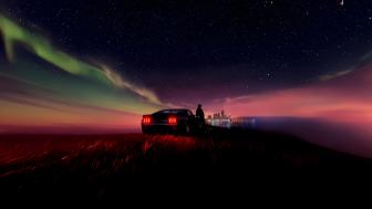 Solitary Dreams Beneath Northern Lights wallpaper