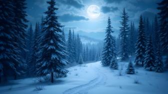 Mystical Winter Moonlit Forest Scene wallpaper