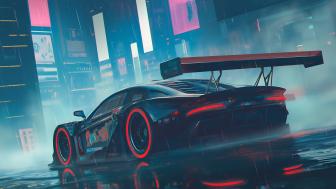 Futuristic Racing Thrills in Cyberpunk Cityscape wallpaper