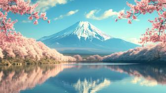 Mount Fuji Tranquility in Spring Splendor wallpaper