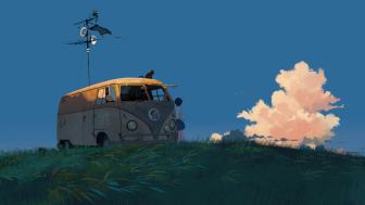 Volkswagen Van Adventure in Anime Style Art wallpaper