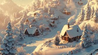 Winter Wonderland in a Fantasy Village wallpaper