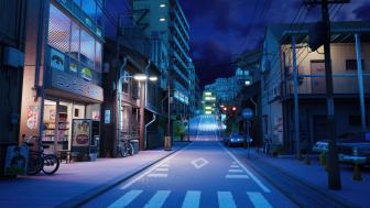 Night Stroll in Tokyo Anime Streets wallpaper