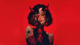 Demonic Allure Unleashed in Red wallpaper