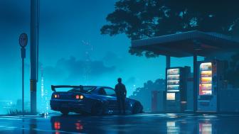 Blue Hues of Nighttime Drift Adventure wallpaper