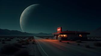 Ethereal Desert Diner at Dusk wallpaper