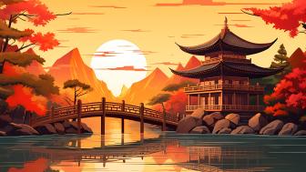 Sunset Serenity in a Japanese Anime Landscape wallpaper